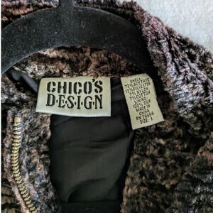 Chico's Design Jacket Women 1 Brown Faux Fur Silk Lined Zip Mock Neck Vintage